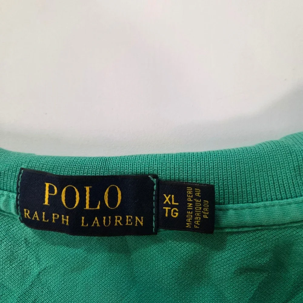 Polo Ralph Lauren Mens XL Green Short Sleeve Pique Polo Shirt Purple Pony Logo